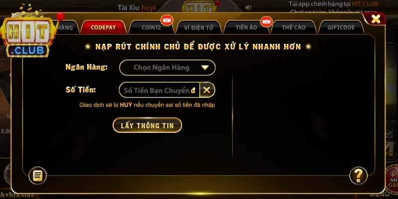 Nạp tiền nhanh, trải nghiệm đỉnh cao tại HITCLUB